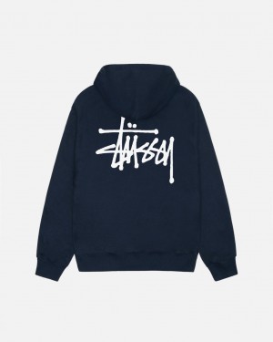 Stussy Basic Stüssy Hoodie Hettegenser Herre Marineblå Norge | BAK-9231