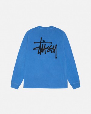 Stussy Basic Stüssy LS Tee Pigment Dyed T Skjorte Herre Blå Norge | BFD-2087