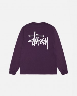 Stussy Basic Stüssy LS Tee Pigment Dyed T Skjorte Herre Lilla Norge | XSE-9239