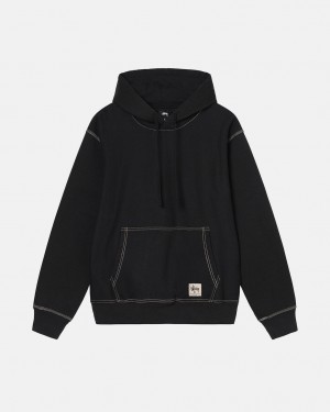 Stussy Contrast Stitch Label Hoodie Hettegenser Dame Svarte Norge | LLR-0847