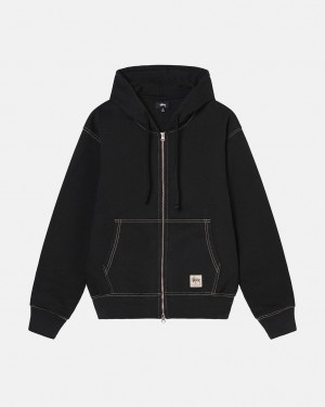 Stussy Double Face Label Zip Hoodie Hettegenser Dame Svarte Norge | BLJ-9552