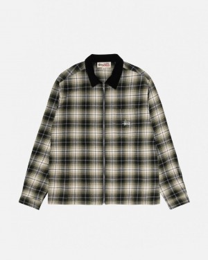 Stussy Frank Plaid Zip Shirt Skjorte Herre Mørke Grå Norge | ENO-7831