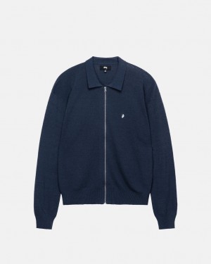 Stussy Light Weight Ls Zip Polo Topper Dame Marineblå Norge | TDW-7447