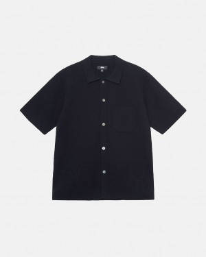 Stussy Perforated Swirl Knit Shirt Skjorte Herre Svarte Norge | IAN-2875