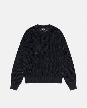 Stussy Pigment Dyed Loose Gauge Knit Genser Gensere Herre Svarte Norge | VSD-3102