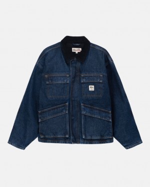 Stussy Shop Jacket Washed Denim Jakker Dame Blå Norge | FQG-1555