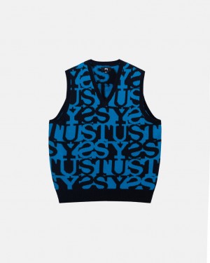 Stussy Stacked Genser Vest Gensere Dame Mørke Marineblå Norge | MXF-3268