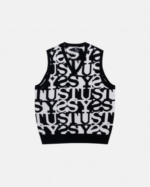 Stussy Stacked Genser Vest Gensere Dame Hvite Svarte Norge | NUA-2806