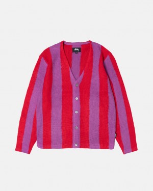 Stussy Stripe Brushed Cardigan Gensere Dame Lilla Norge | YEU-2134