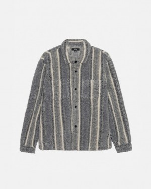 Stussy Stripete Sherpa Shirt Skjorte Dame Charcoal Norge | GFB-2820