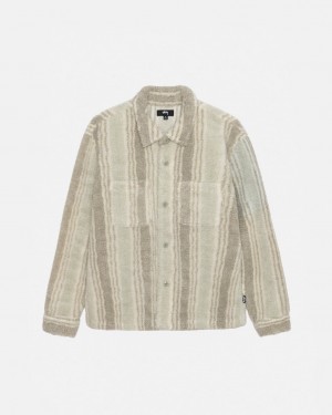 Stussy Stripete Sherpa Shirt Skjorte Herre Beige Norge | UDI-1247