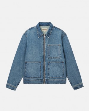 Stussy Zip Arbeids Jacket Denim Denim Dame Blå Norge | STC-2707