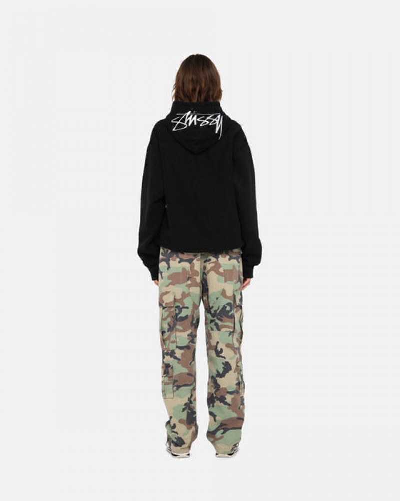 Stussy Back Hood Applique Hoodie Hettegenser Dame Svarte Norge | PFN-1552