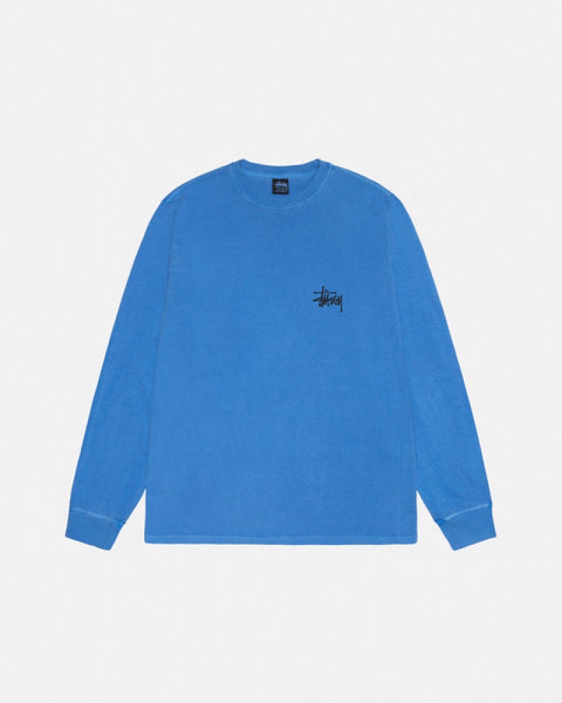 Stussy Basic Stüssy LS Tee Pigment Dyed T Skjorte Herre Blå Norge | BFD-2087