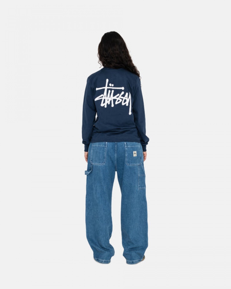 Stussy Basic Stüssy Ls Tee T Skjorte Dame Marineblå Norge | TOF-8971