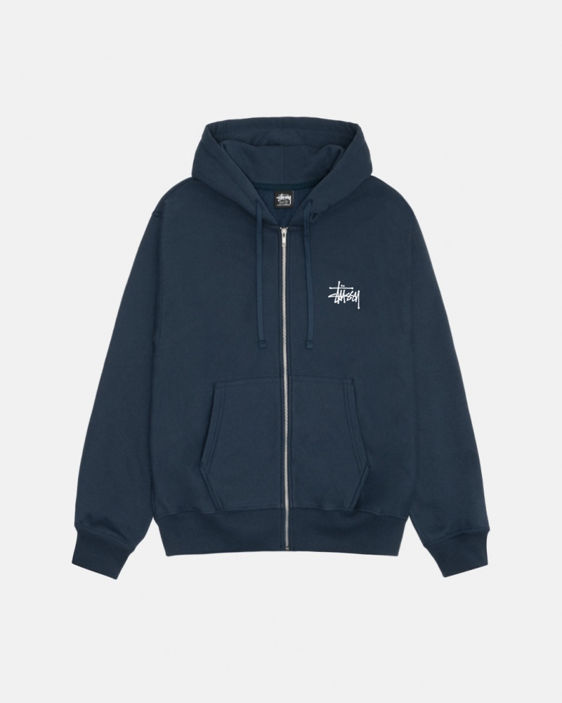 Stussy Basic Stüssy Zip Hoodie Hettegenser Herre Marineblå Norge | VOE-8527