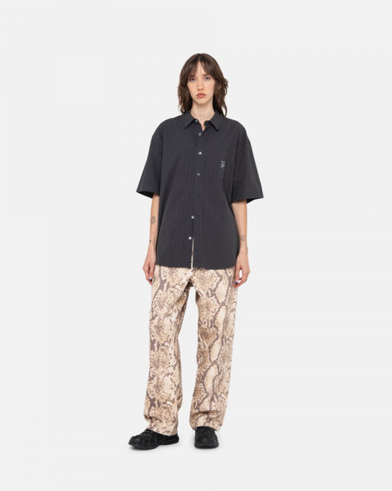 Stussy Boxy Stripete Shirt Skjorte Dame Svarte Norge | NKW-3317