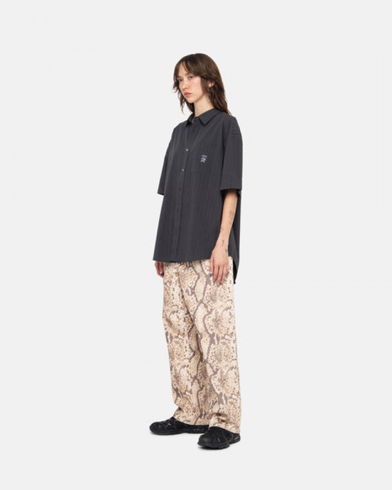 Stussy Boxy Stripete Shirt Skjorte Dame Svarte Norge | NKW-3317