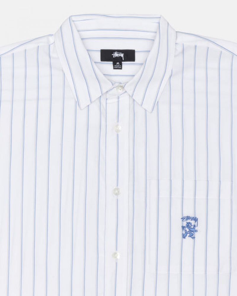 Stussy Boxy Stripete Shirt Skjorte Dame Hvite Norge | MVE-1452