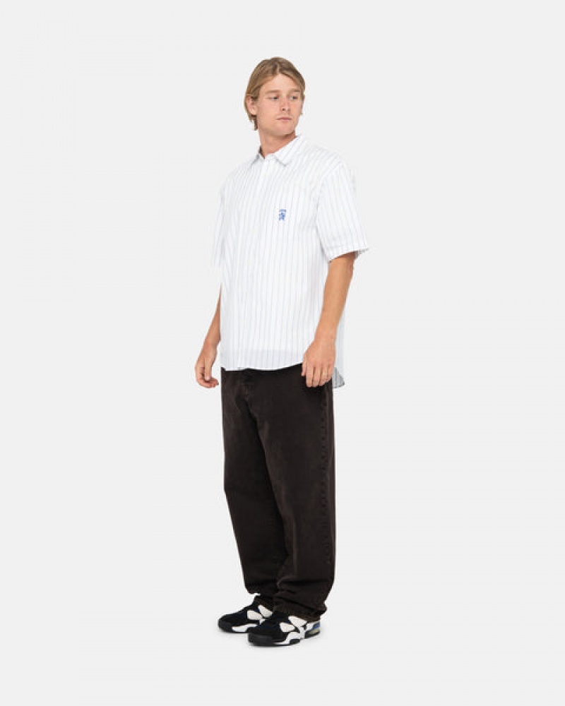 Stussy Boxy Stripete Shirt Skjorte Dame Hvite Norge | MVE-1452