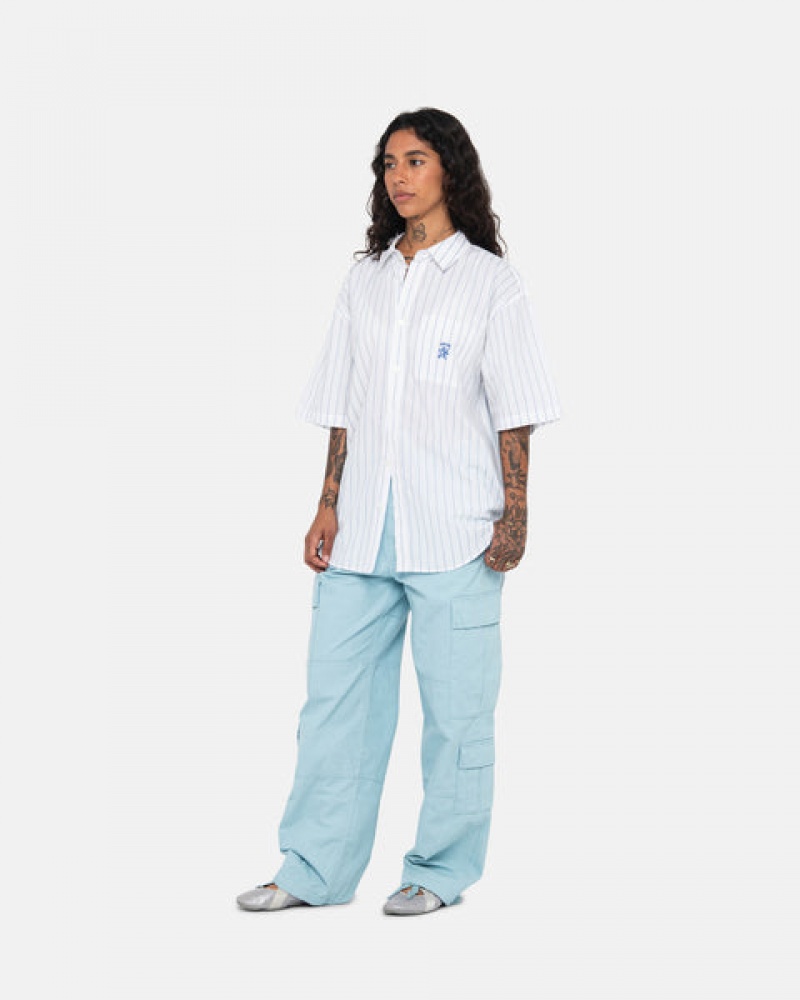 Stussy Boxy Stripete Shirt Skjorte Dame Hvite Norge | MVE-1452