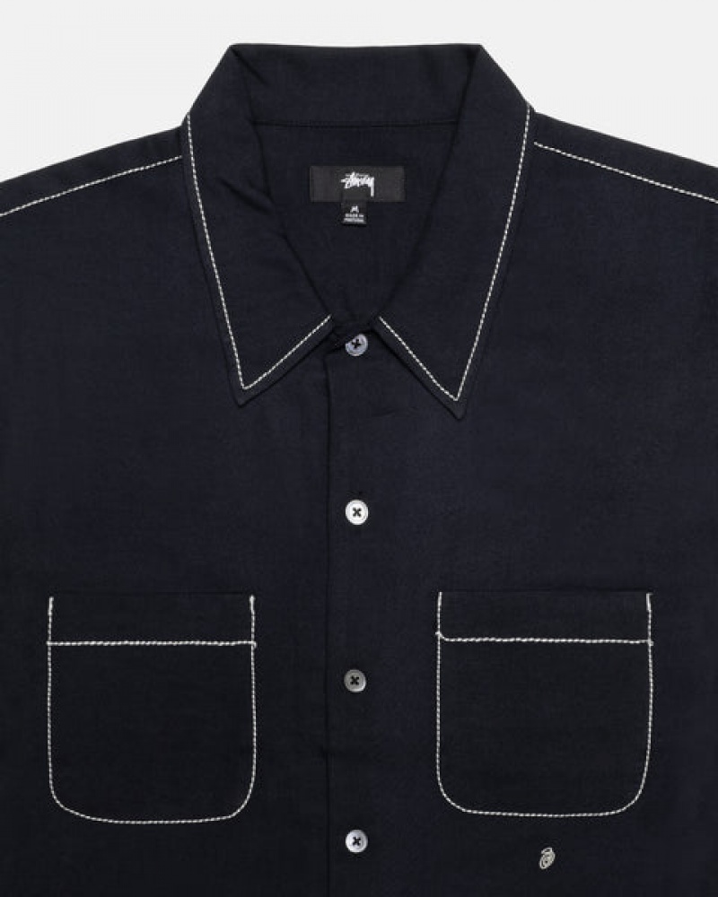 Stussy Contrast Pick Stitched Shirt Skjorte Herre Svarte Norge | IVU-0301