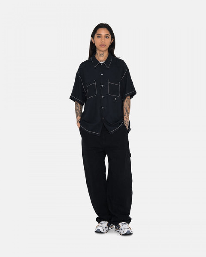 Stussy Contrast Pick Stitched Shirt Skjorte Herre Svarte Norge | IVU-0301