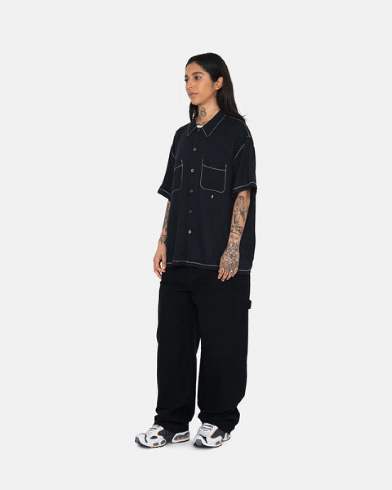 Stussy Contrast Pick Stitched Shirt Skjorte Herre Svarte Norge | IVU-0301