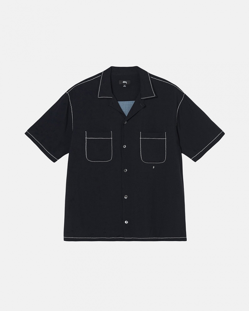 Stussy Contrast Pick Stitched Shirt Skjorte Herre Svarte Norge | IVU-0301