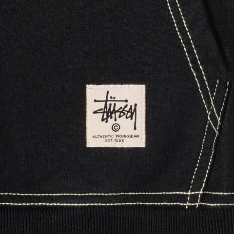 Stussy Contrast Stitch Label Hoodie Hettegenser Herre Svarte Norge | GRX-3877