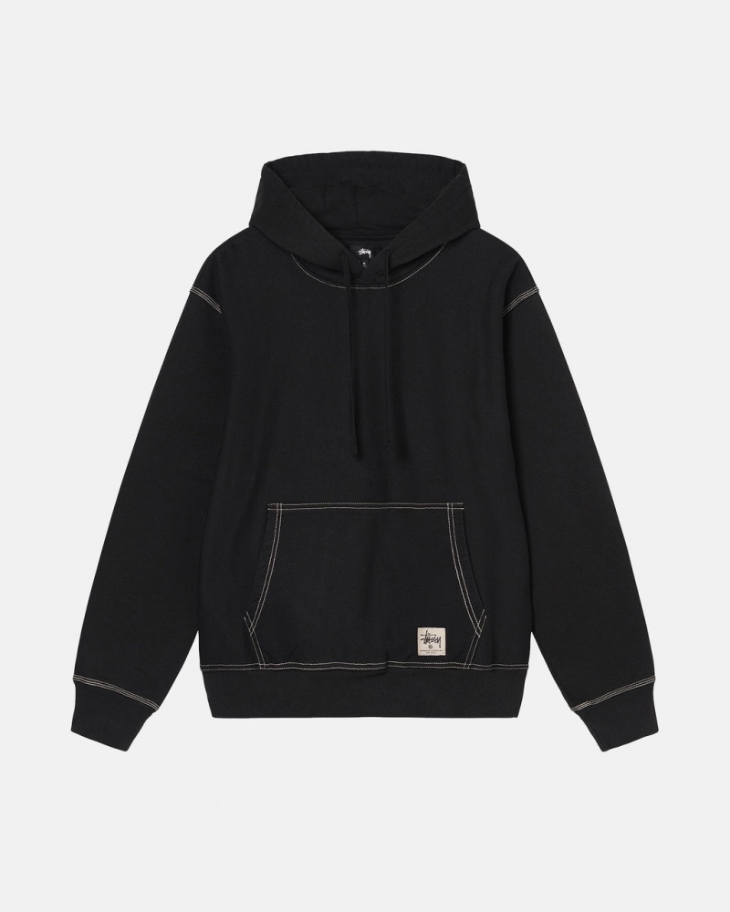 Stussy Contrast Stitch Label Hoodie Hettegenser Herre Svarte Norge | GRX-3877