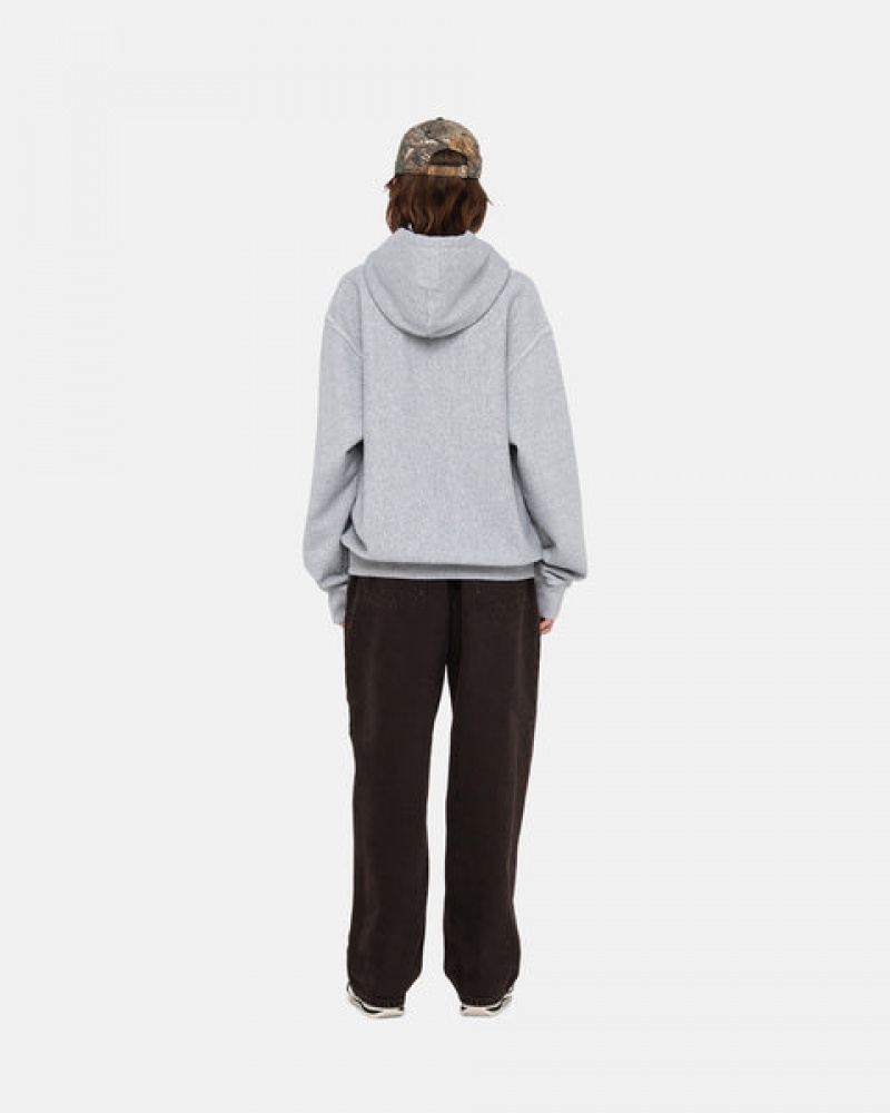 Stussy Contrast Stitch Label Hoodie Hettegenser Dame Grå Norge | RBI-3446