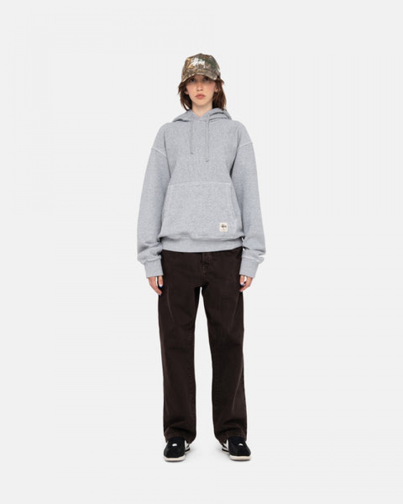 Stussy Contrast Stitch Label Hoodie Hettegenser Dame Grå Norge | RBI-3446