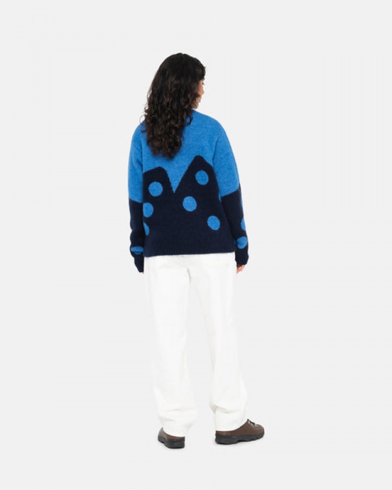 Stussy Dice Fuzzy Crew Gensere Dame Blå Norge | SWV-4987