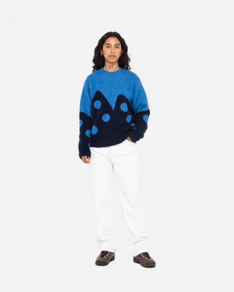 Stussy Dice Fuzzy Crew Gensere Dame Blå Norge | SWV-4987