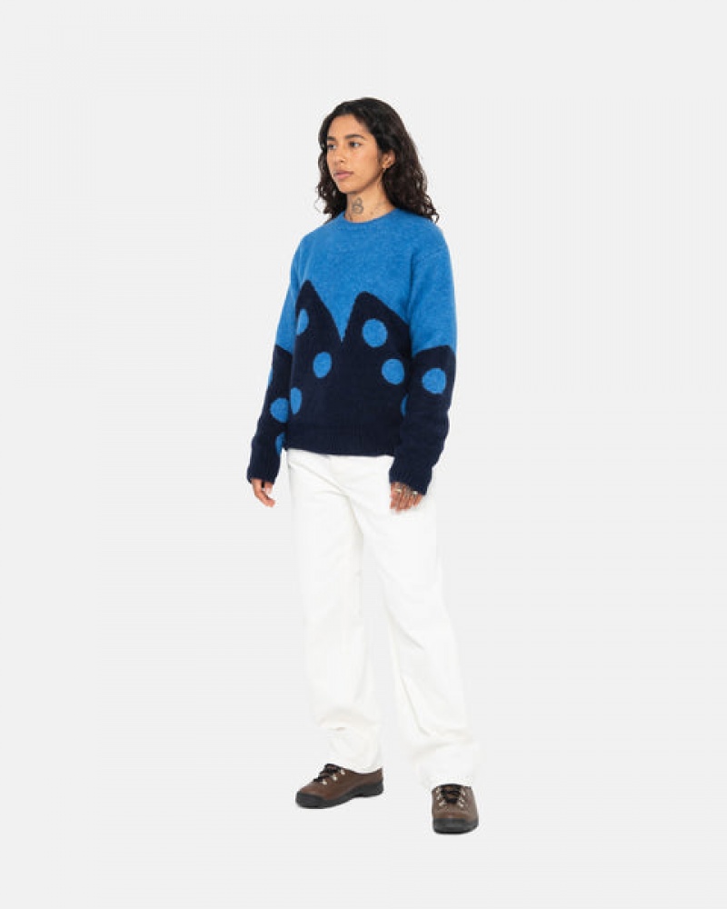 Stussy Dice Fuzzy Crew Gensere Dame Blå Norge | SWV-4987