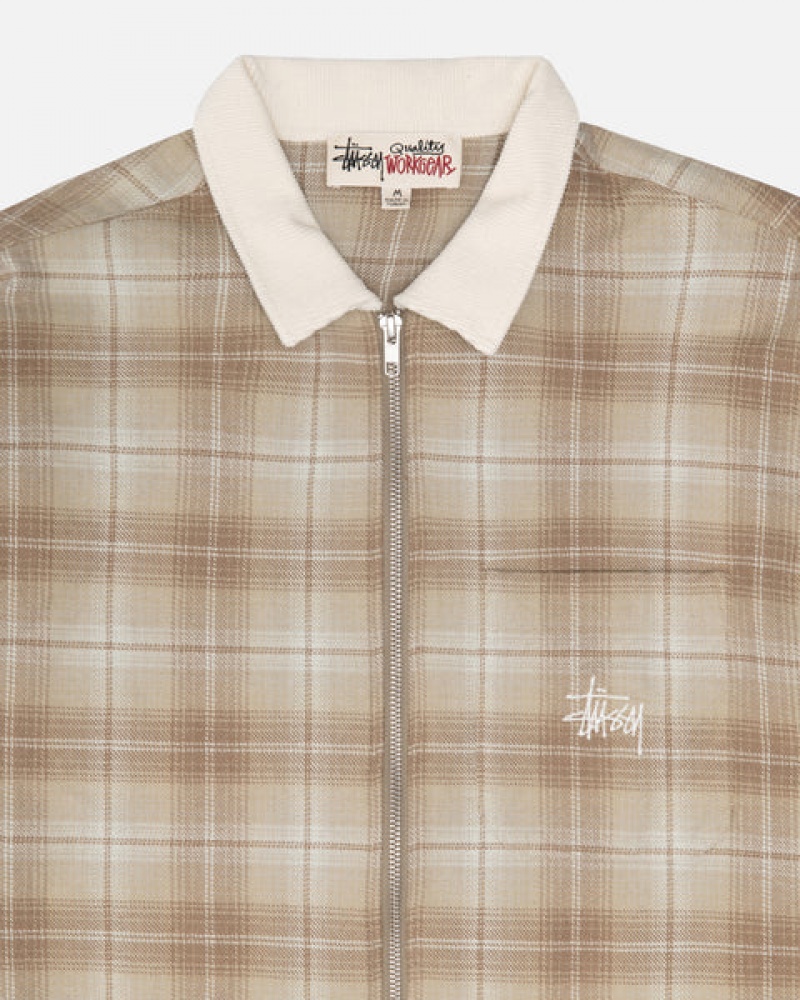 Stussy Frank Plaid Zip Shirt Skjorte Dame Brune Norge | TSP-9010