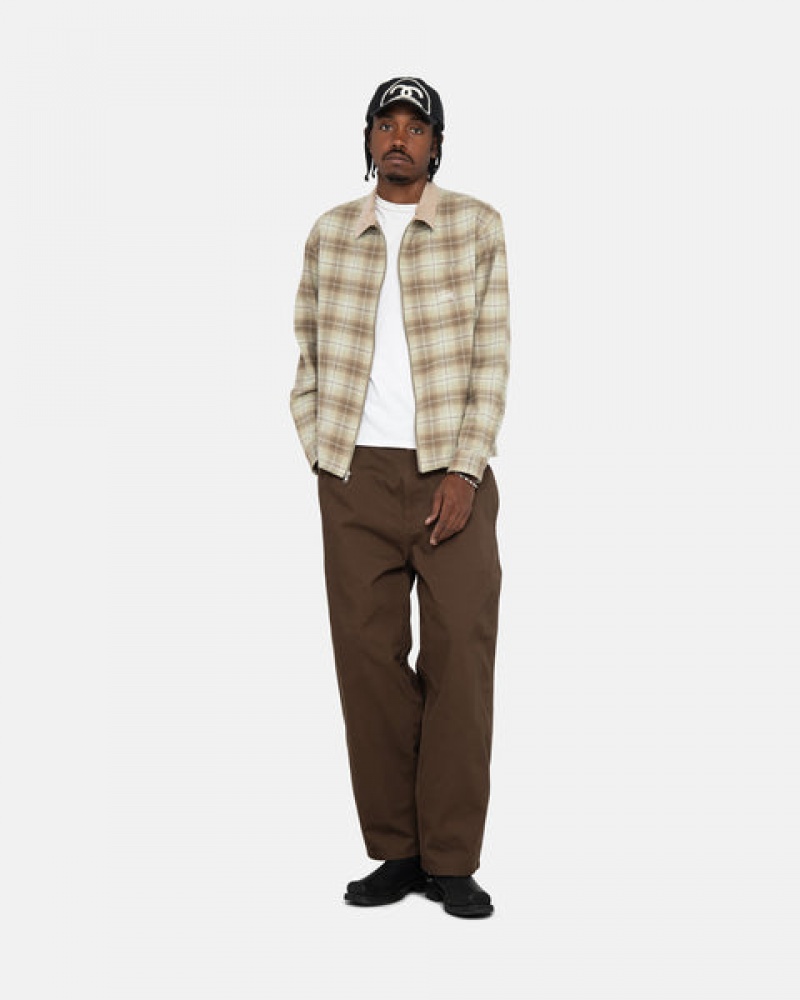 Stussy Frank Plaid Zip Shirt Skjorte Dame Brune Norge | TSP-9010