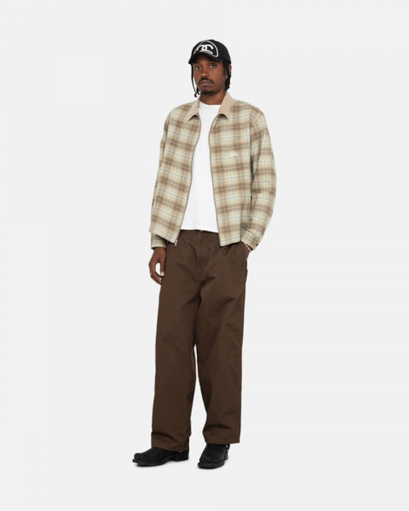 Stussy Frank Plaid Zip Shirt Skjorte Dame Brune Norge | TSP-9010