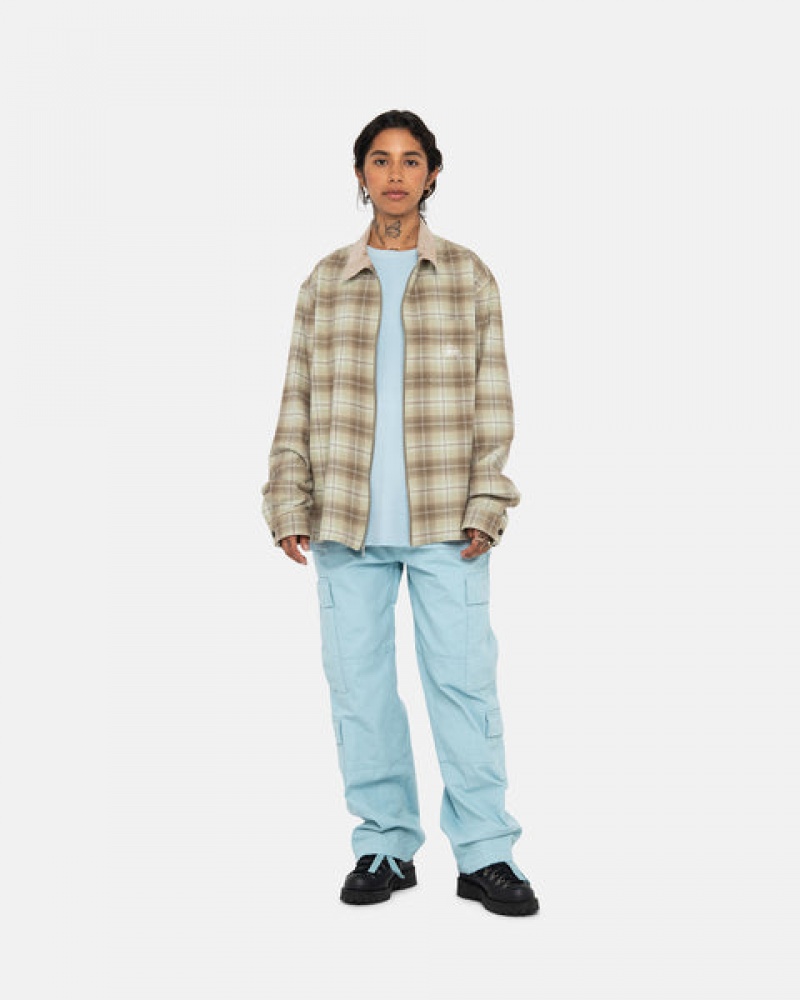 Stussy Frank Plaid Zip Shirt Skjorte Dame Brune Norge | TSP-9010