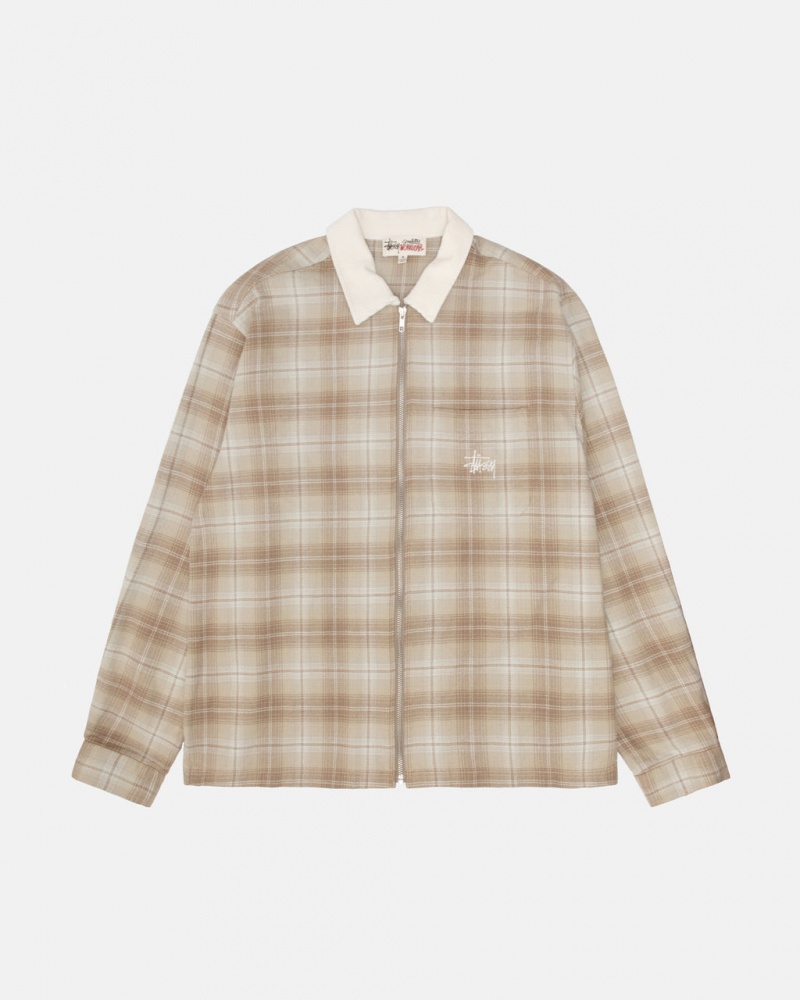 Stussy Frank Plaid Zip Shirt Skjorte Dame Brune Norge | TSP-9010