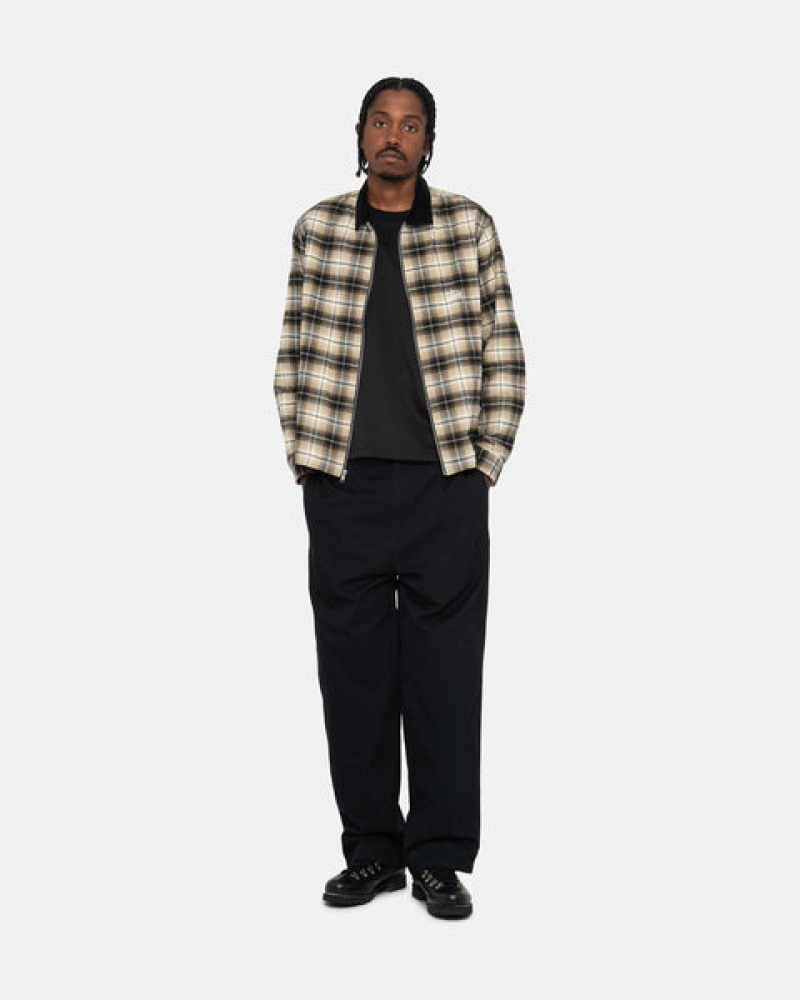 Stussy Frank Plaid Zip Shirt Skjorte Dame Mørke Grå Norge | WZT-1699