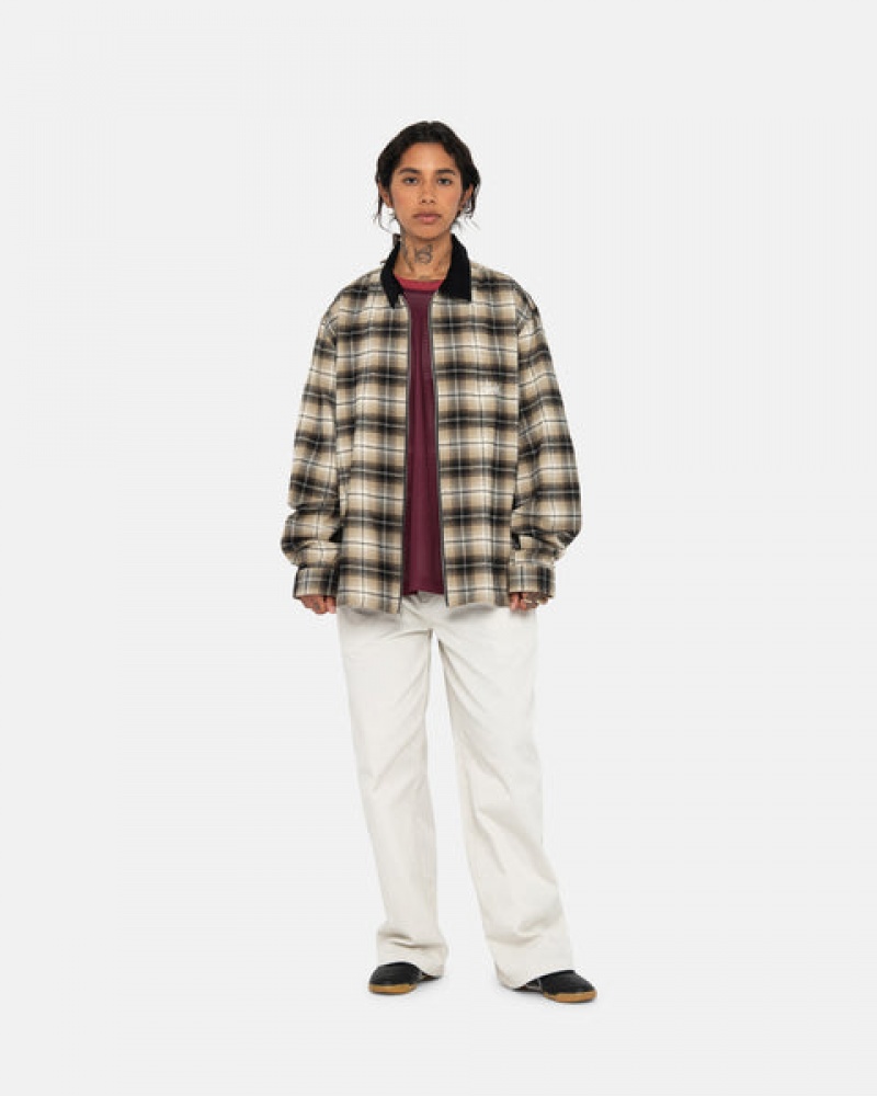 Stussy Frank Plaid Zip Shirt Skjorte Dame Mørke Grå Norge | WZT-1699