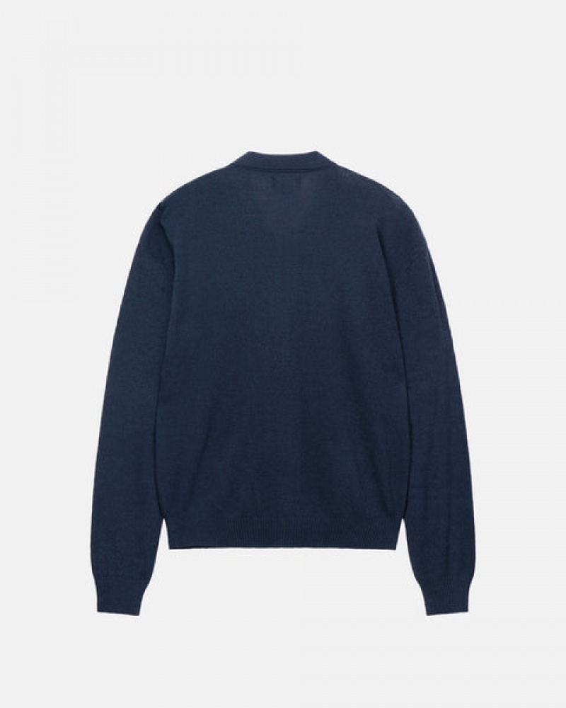 Stussy Light Weight Ls Zip Polo Skjorte Herre Marineblå Norge | ACL-8386