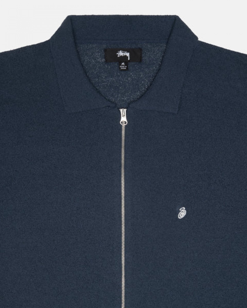 Stussy Light Weight Ls Zip Polo Skjorte Herre Marineblå Norge | ACL-8386