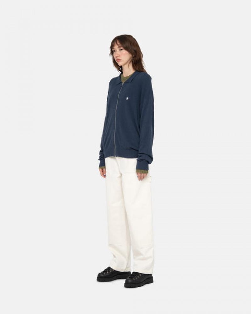 Stussy Light Weight Ls Zip Polo Skjorte Herre Marineblå Norge | ACL-8386