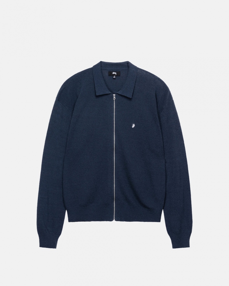 Stussy Light Weight Ls Zip Polo Skjorte Herre Marineblå Norge | ACL-8386