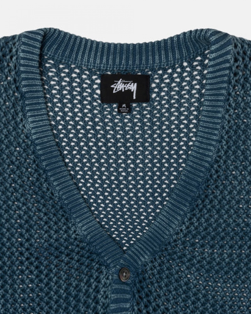 Stussy Loose Gauge Cardigan Gensere Dame Blå Norge | GLM-5361