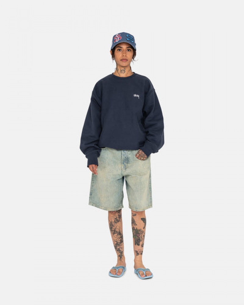 Stussy Overdyed Stock Logo Crew Gensere Herre Marineblå Norge | RHE-0385