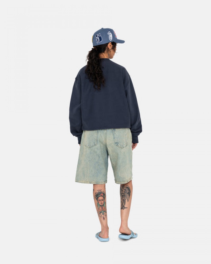 Stussy Overdyed Stock Logo Crew Gensere Herre Marineblå Norge | RHE-0385